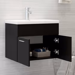 vidaXL Bathroom Furniture Set Black Engineered Wood Cabinet Washroom Basin - Additional view 6