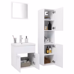 vidaXL Bathroom Furniture Set White Engineered Wood Mirror Storage Cabinet - Additional view 2