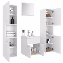 vidaXL Bathroom Furniture Set White Engineered Wood Cabinet Indoor Cupboard - Additional view 2