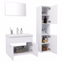 vidaXL Bathroom Furniture Set White Engineered Wood Mirror Storage Cabinet - Additional view 2