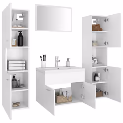 vidaXL Bathroom Furniture Set White Engineered Wood Wall Cabinet Indoor Mirror - Additional view 2