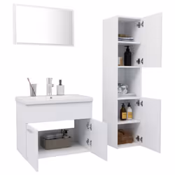 vidaXL Bathroom Furniture Set White Engineered Wood Mirror Storage Cabinet - Additional view 2