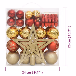 vidaXL Christmas Bauble Set 70 Piece Gold and Red Christmas Tree Ornament