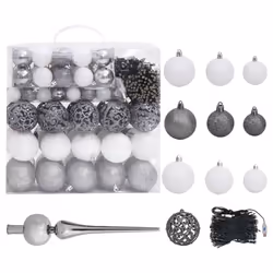 vidaXL Christmas Ball Set 120 Piece with Peak&300 LEDs White&Gey Ornament