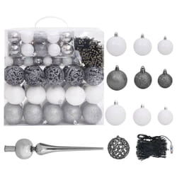 vidaXL Christmas Ball Set 120 Piece with Peak&300 LEDs White&Gey Ornament