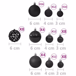 vidaXL Christmas Ball Set 100 Piece Black Xmas Tree Ornament Decoration Set - Additional view 5