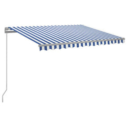 vidaXL Manual Retractable Awning with LED 300x250 cm Blue and White Shade