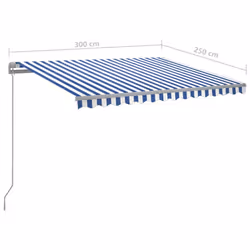 vidaXL Manual Retractable Awning with LED 300x250 cm Blue and White Shade