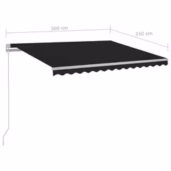vidaXL Manual Retractable Awning Shelter Outdoor Awning Folding Arm with LED - anthracite, 300 x 250 cm