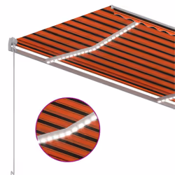 vidaXL Manual Retractable Awning with LED 300x250 cm Orange and Brown Shade - Additional view 5
