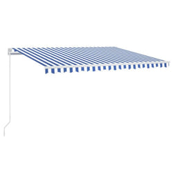 vidaXL Manual Retractable Awning with LED 400x300 cm Blue and White Shelter