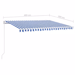 vidaXL Manual Retractable Awning with LED 400x300 cm Blue and White Shelter - Additional view 6