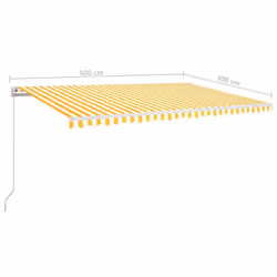 vidaXL Manual Retractable Awning 500x300 cm Yellow and White Shade Shelter - Additional view 6