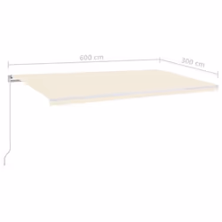 vidaXL Manual Retractable Awning with LED 600x300 cm Cream Patio Shade Shelter - Additional view 6