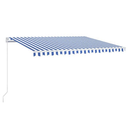 vidaXL Manual Retractable Awning 450x350 cm Blue and White Sun Shade Shelter