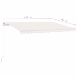 vidaXL Manual Retractable Awning 450x350 cm Cream Patio Sun Shade Shelter - Additional view 4