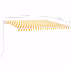 vidaXL Manual Retractable Awning 450x350 cm Yellow and White Shade Shelter - Additional view 6