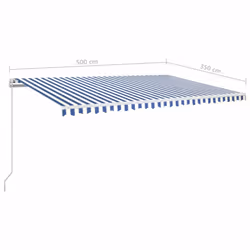 vidaXL Manual Retractable Awning 500x350 cm Blue and White Sun Shade Shelter - Additional view 6