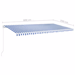 vidaXL Manual Retractable Awning 600x350 cm Blue and White Patio Shade Shelter