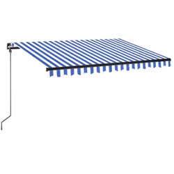 vidaXL Manual Retractable Awning with LED 350x250 cm Blue and White Outdoor