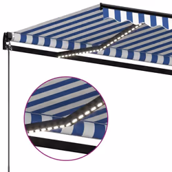 vidaXL Manual Retractable Awning with LED 350x250 cm Blue and White Outdoor - Additional view 4