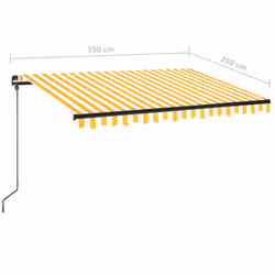 vidaXL Manual Retractable Awning with LED 350x250 cm Yellow and White Outdoor - Additional view 7