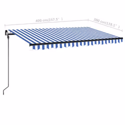 vidaXL Manual Retractable Awning with LED 400x300 cm Blue and White Outdoor - Additional view 6
