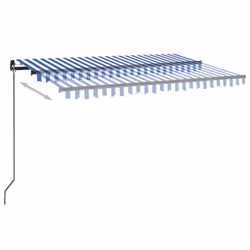 vidaXL Manual Retractable Awning with LED 450x300 cm Blue and White Outdoor - Additional view 5