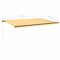 vidaXL Manual Retractable Awning 500x300 cm Yellow and White Outdoor Garden - Additional view 6