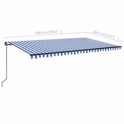 vidaXL Manual Retractable Awning with LED 500x300 cm Blue and White Outdoor - Additional view 6