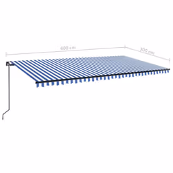 vidaXL Manual Retractable Awning with LED 600x300 cm Blue and White Outdoor - Additional view 6