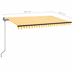 vidaXL Manual Retractable Awning 400x350 cm Yellow and White Outdoor Garden - Additional view 6