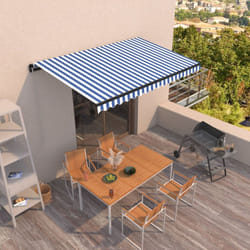 vidaXL Manual Retractable Awning 450x350 cm Blue and White Outdoor Garden