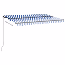 vidaXL Manual Retractable Awning 450x350 cm Blue and White Outdoor Garden