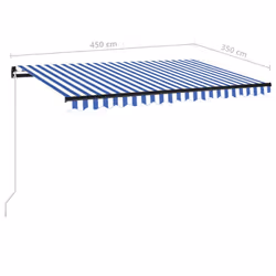 vidaXL Manual Retractable Awning 450x350 cm Blue and White Outdoor Garden - Additional view 6