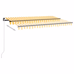 vidaXL Manual Retractable Awning 450x350 cm Yellow and White Outdoor Garden