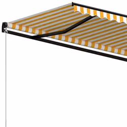 vidaXL Manual Retractable Awning 450x350 cm Yellow and White Outdoor Garden - Additional view 4