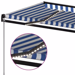 vidaXL Manual Retractable Awning with LED 450x350 cm Blue and White Outdoor