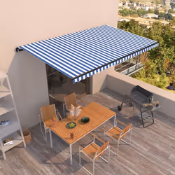vidaXL Manual Retractable Awning 500x350 cm Blue and White Outdoor Garden