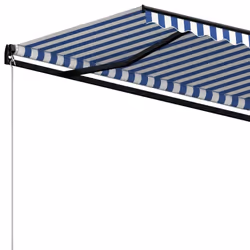 vidaXL Manual Retractable Awning 500x350 cm Blue and White Outdoor Garden - Additional view 4