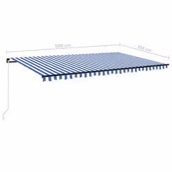 vidaXL Manual Retractable Awning 500x350 cm Blue and White Outdoor Garden - Additional view 6