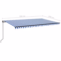 vidaXL Manual Retractable Awning with LED 500x350 cm Blue and White Outdoor