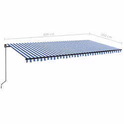 vidaXL Manual Retractable Awning 500x350 cm Blue and White Outdoor Garden - Additional view 6