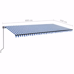 vidaXL Manual Retractable Awning with LED 600x350 cm Blue and White Outdoor