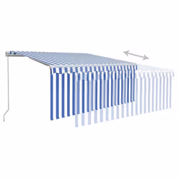 vidaXL Manual Retractable Awning with Blind 3x2.5m Blue&White Patio Awning - Additional view 2