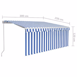 vidaXL Manual Retractable Awning with Blind 3x2.5m Blue&White Patio Awning - Additional view 6