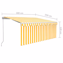 vidaXL Manual Retractable Awning with Blind 3x2.5m Yellow&White Patio Awning - Additional view 6