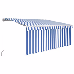 vidaXL Manual Retractable Awning with Blind&LED 3x2.5m Blue&White Patio Awning