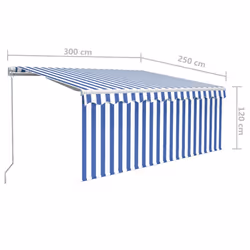 vidaXL Manual Retractable Awning with Blind&LED 3x2.5m Blue&White Patio Awning