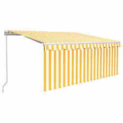 vidaXL Manual Retractable Awning with Blind&LED 3x2.5m Yellow&White Awning Set - Additional view 5